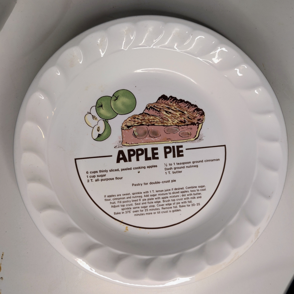 White Pie Plate with Apple Pie Recipe